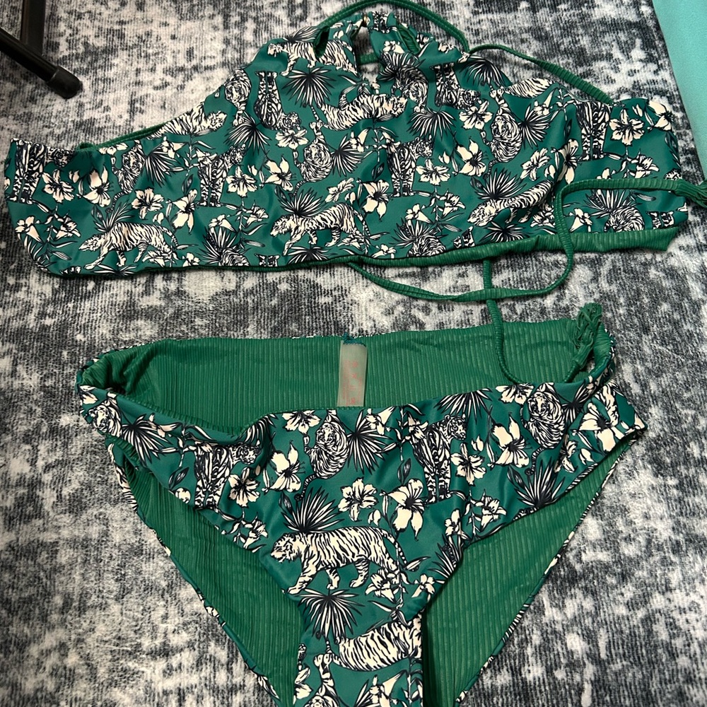 Green Floral Bikini Set